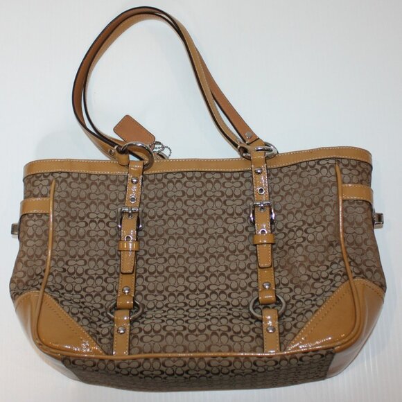 Coach Signature Gallery Pattern & Leather Tote Purse Bag in Jacquard Tan Color - Picture 1 of 12